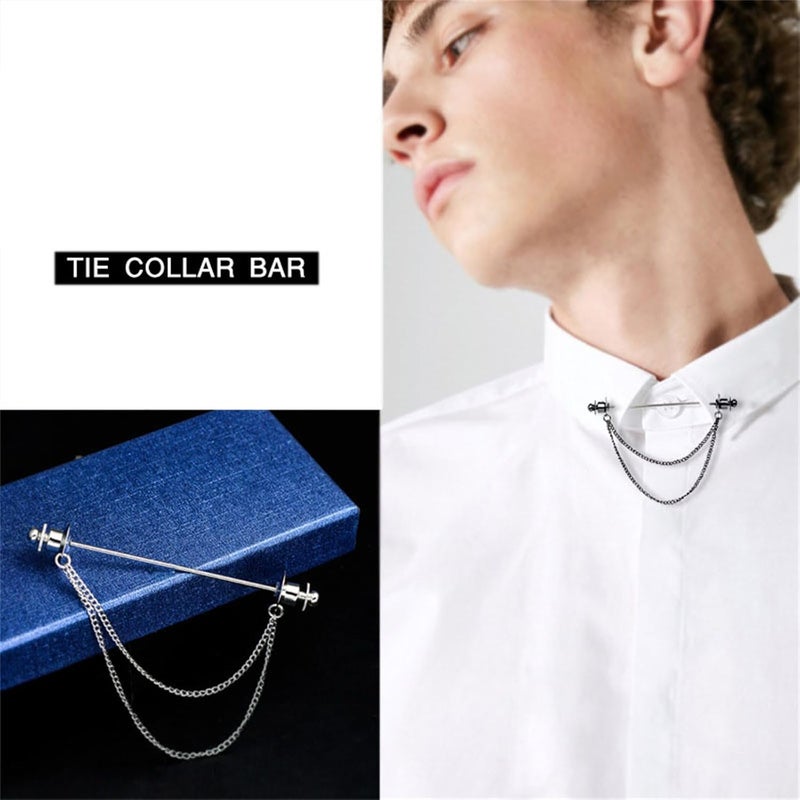 WCRAZYE Chain Lapel Pin Collar Bar Tassel Brooch Classic Ball Head Brass Shirt Collar Bar Tie Pins for Men Wedding Business - Image 2